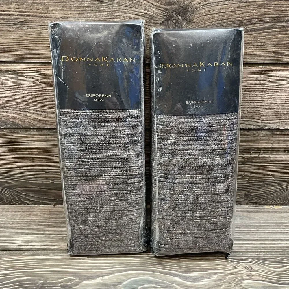 Donna Karan‎ Radiance Quilt Jacquard Set/2 Euro Shams Charcoal Gold 26